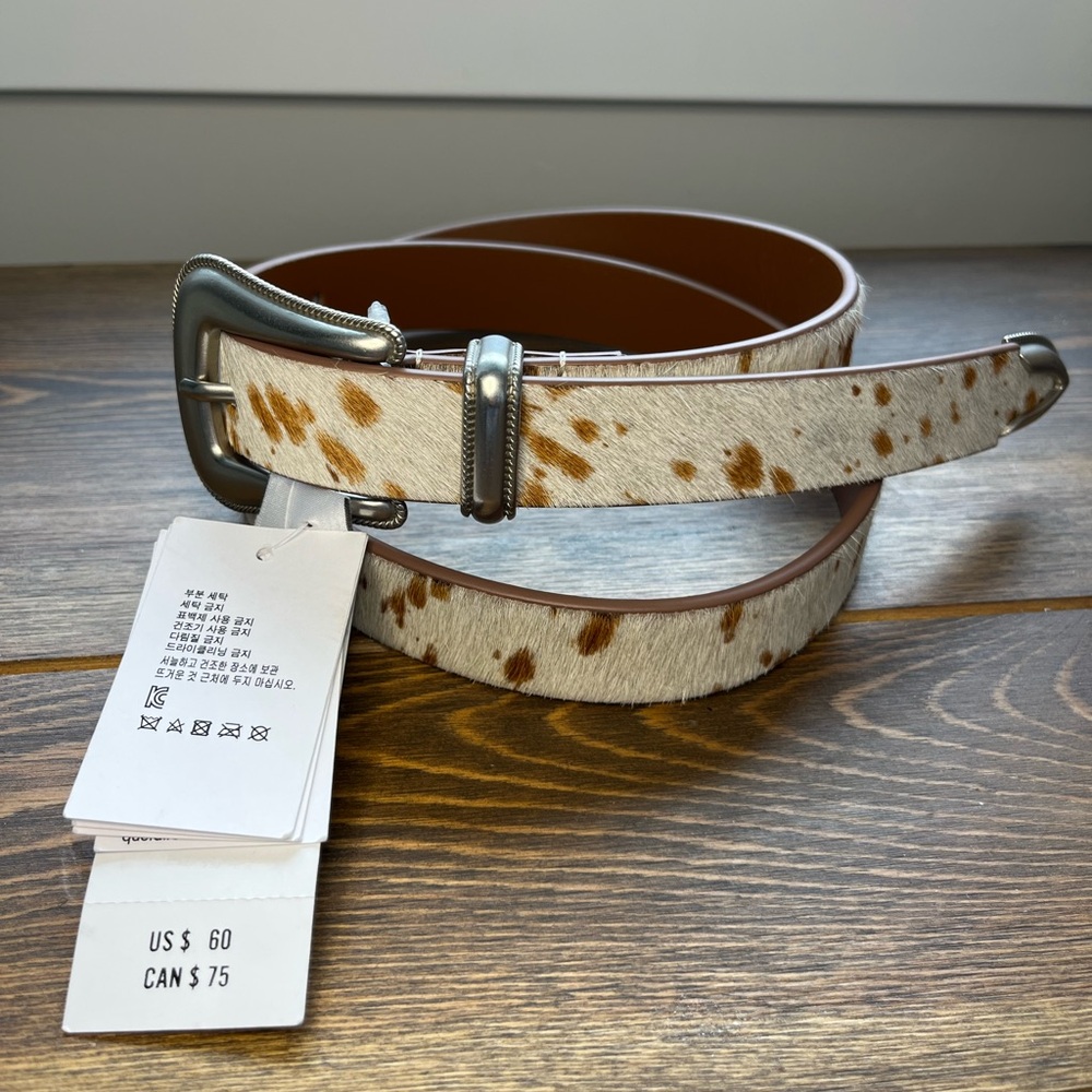 Abercrombie & Fitch Brown and White Cowhide Belt with Silver Buckle